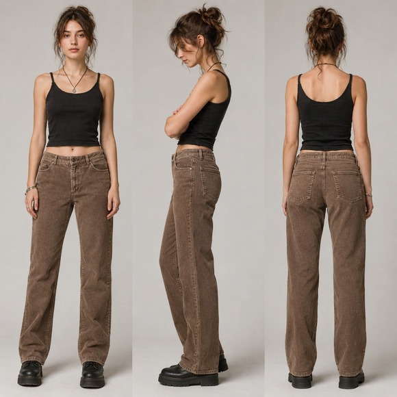 Newport News Pants - Vintage 90s Newport News Jeanology Brown Corduroy Pants Womens 8 Hong Kong